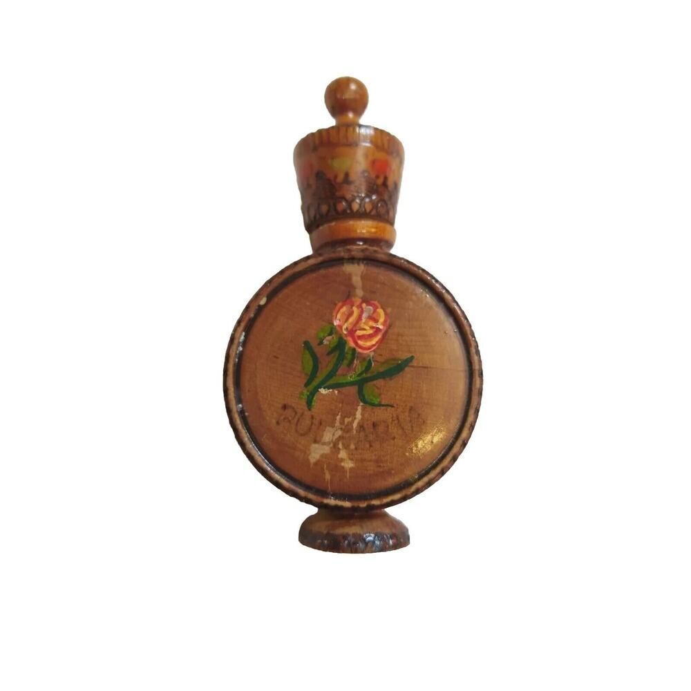Bulgarian ROSE OIL Perfume Wood Bottle Handmade Souvenir 1950s